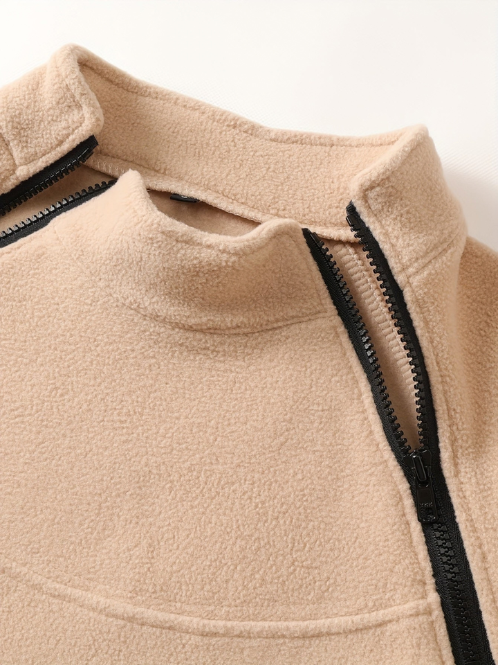 Men's Zip-Up High Collar Sweatshirt with Raglan Sleeves