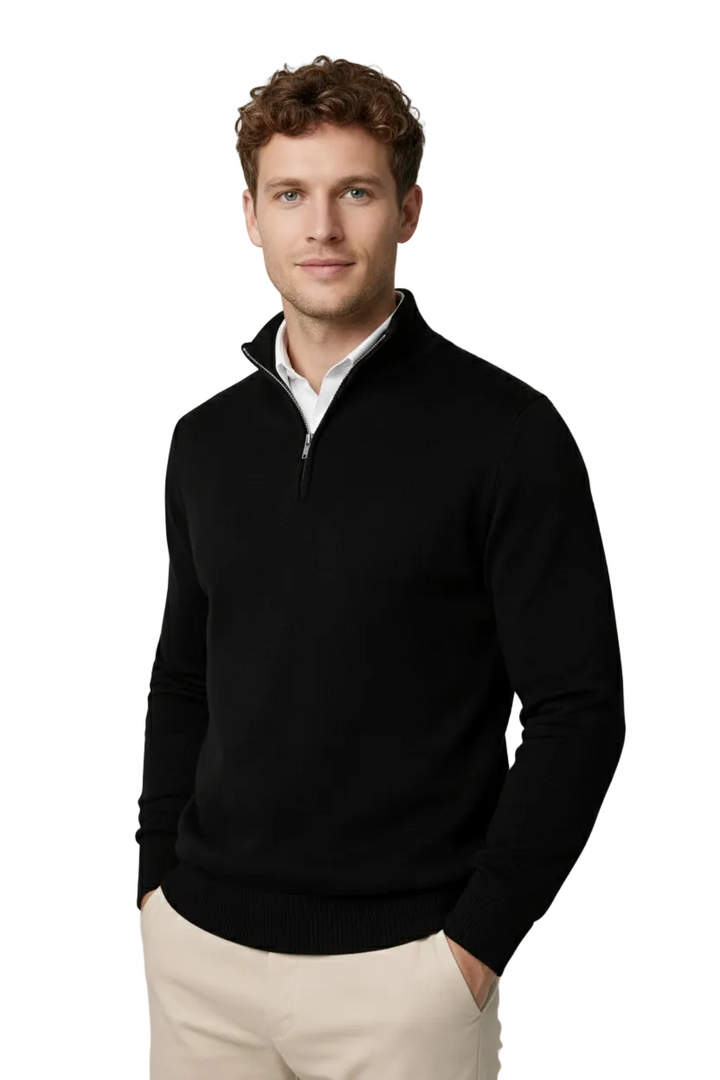 Men's High Neck Half-Zip Sweater for Modern Winter Style - Elena Harper