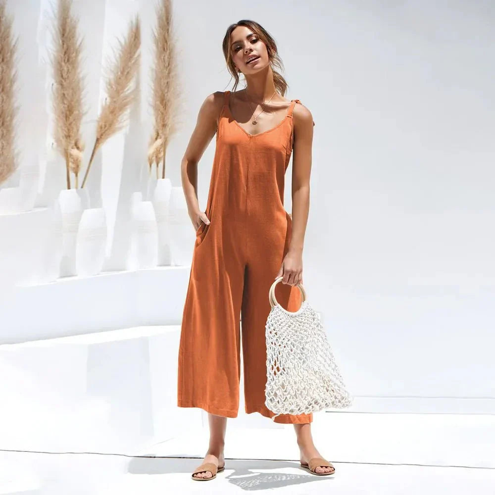 Summer Midi Jumpsuit for Women – Luxe Sleeveless Jumpsuit with V-Neck