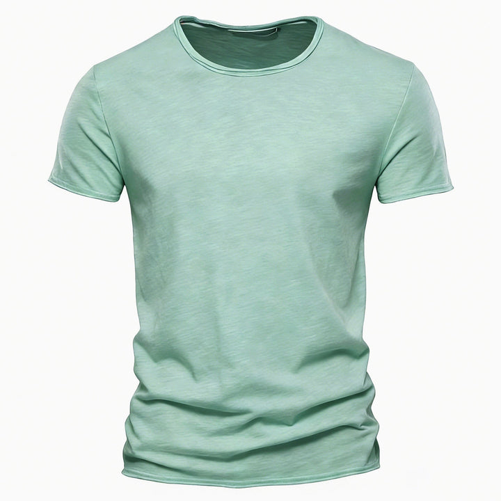 Men's fine knit T-shirt with round neck and short sleeves - Elena Harper