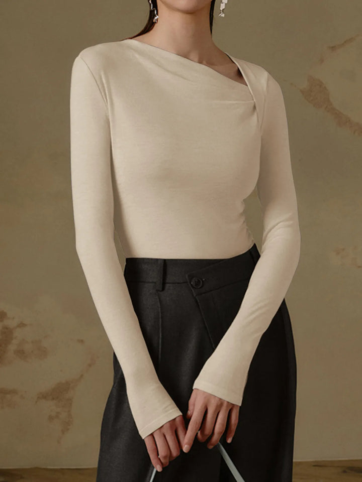 Women’s Long Sleeve Asymmetrical Neckline Fitted Top - Marit