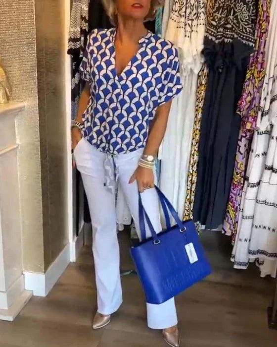 Elegant Printed Blouse Solveig, view 3 - Elena Harper