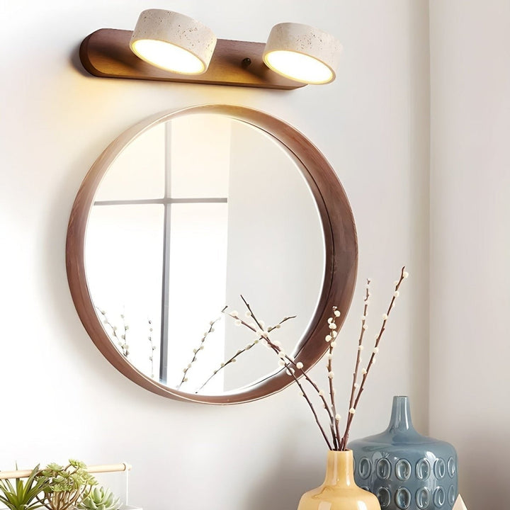 Travertine Wall Light With Wooden Base And Integrated LED