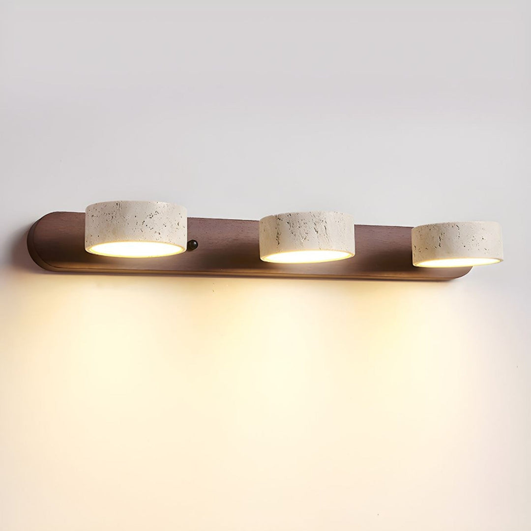 Travertine Wall Light With Wooden Base And Integrated LED