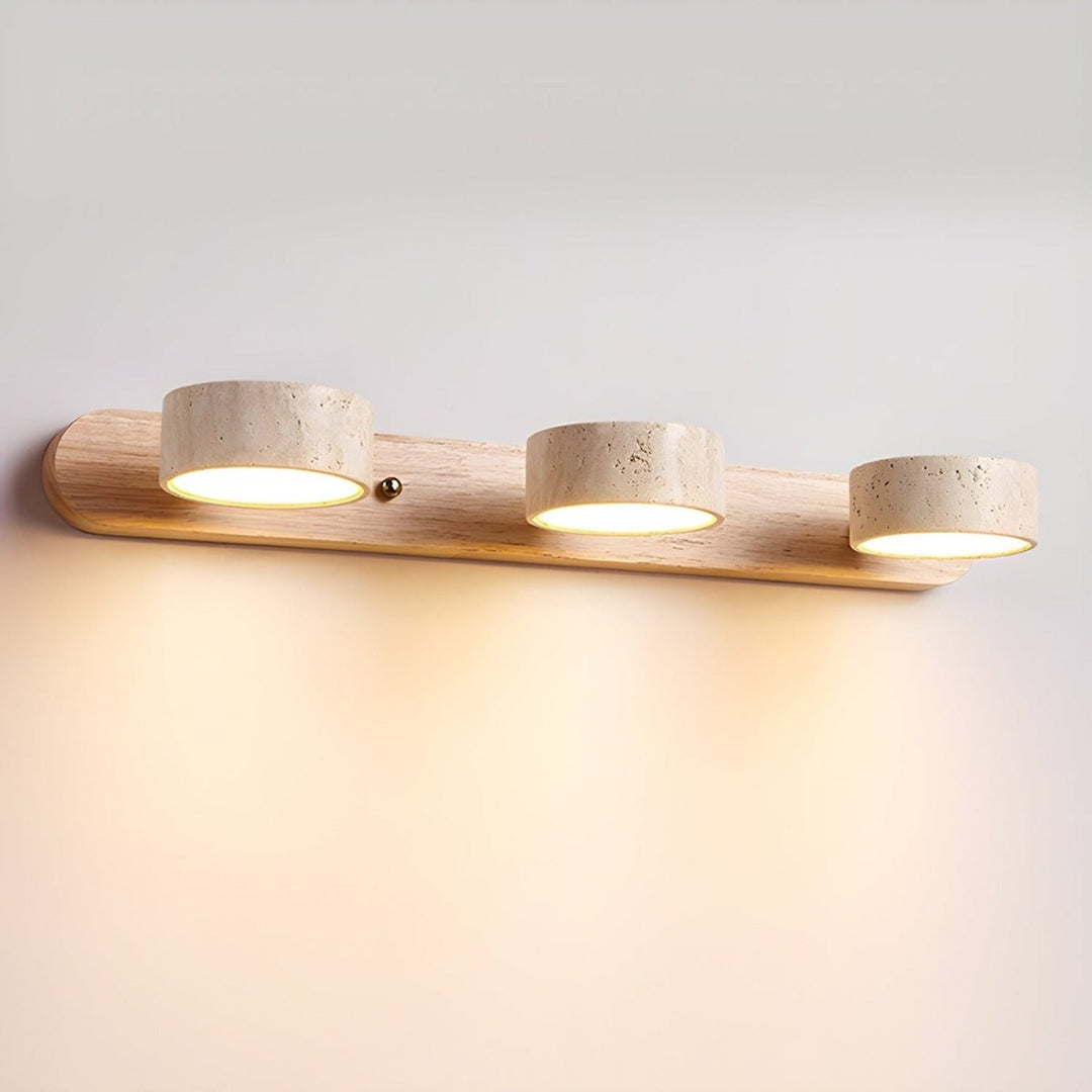 Travertine Wall Light With Wooden Base And Integrated LED