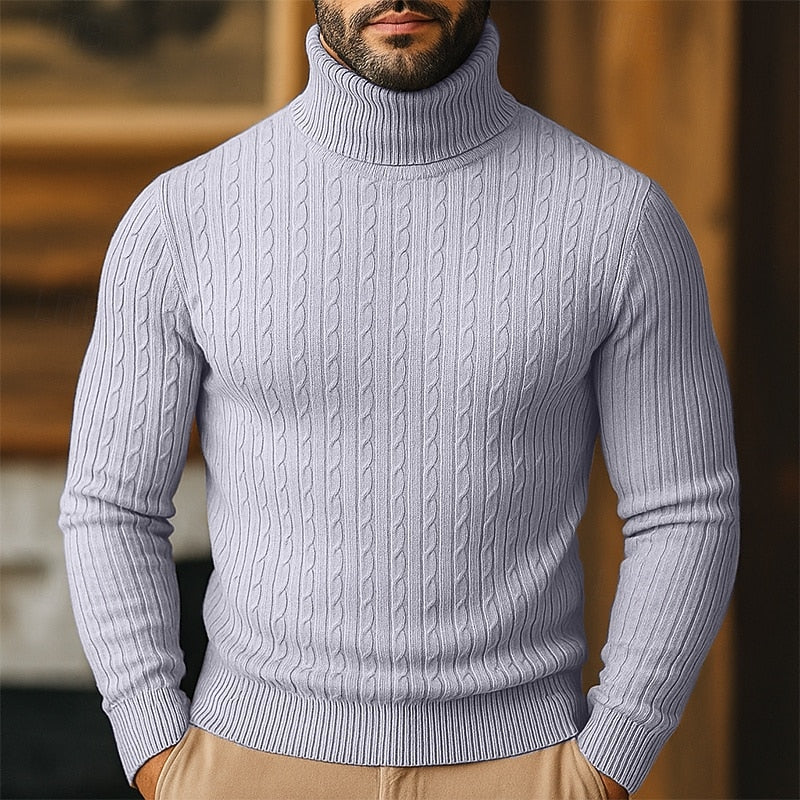 Curtis | Men's Cable Knit Turtleneck Sweater with Full Collar