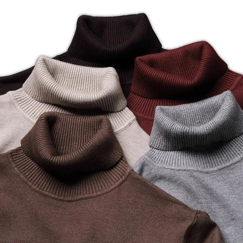 Fine Knitted Turtleneck Men Slim Fit Long Sleeves