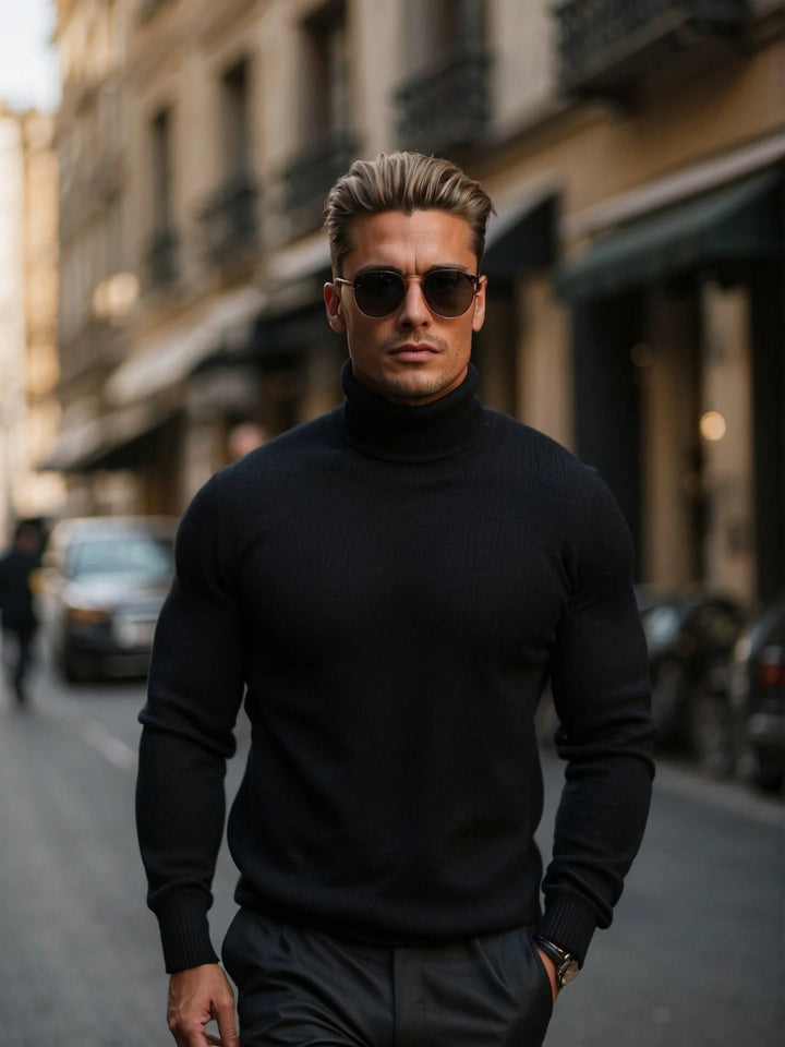 Fine Knitted Turtleneck Men Slim Fit Long Sleeves