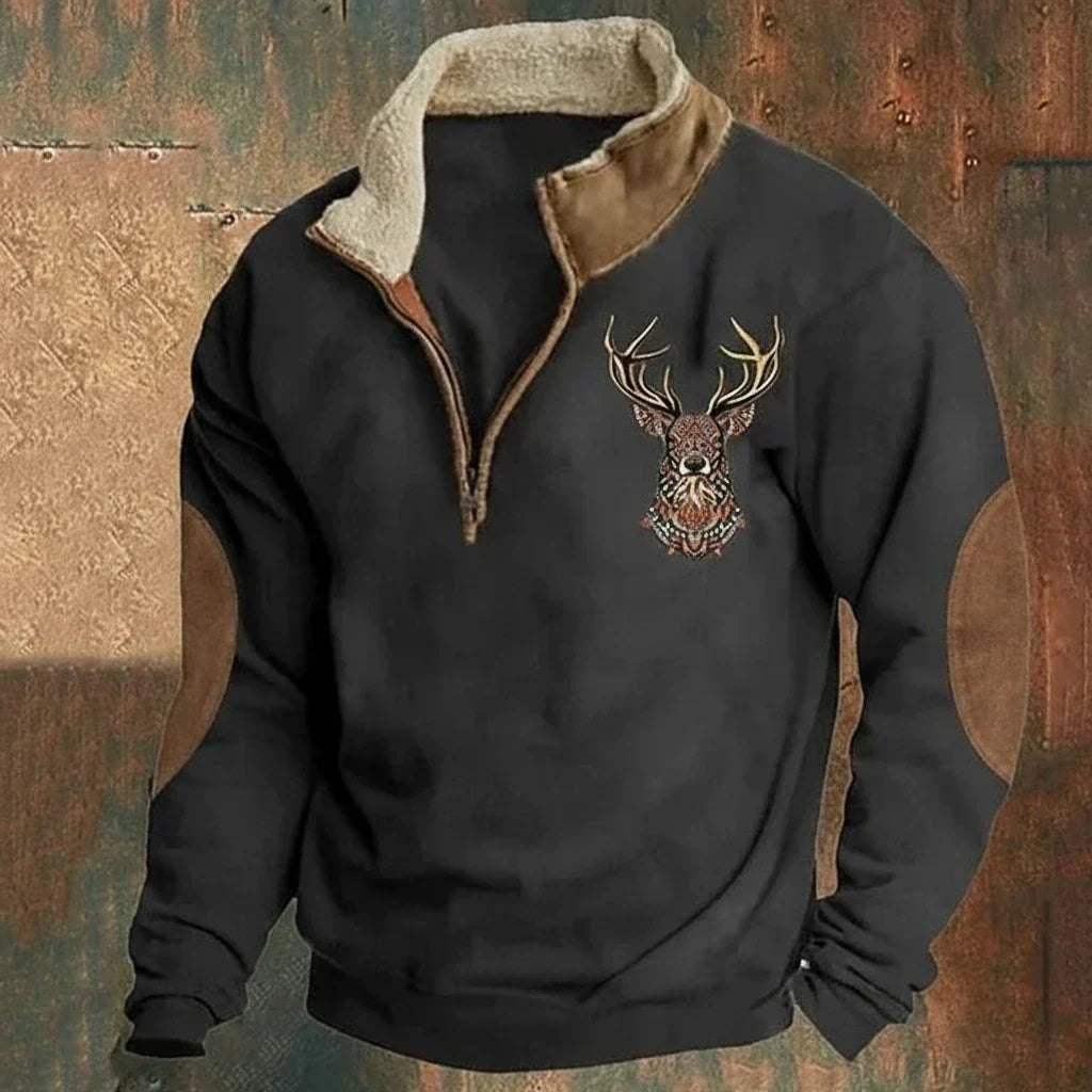 Darven Nordic Knit Pullover with Deer Motif Detail for Men - Elena Harper