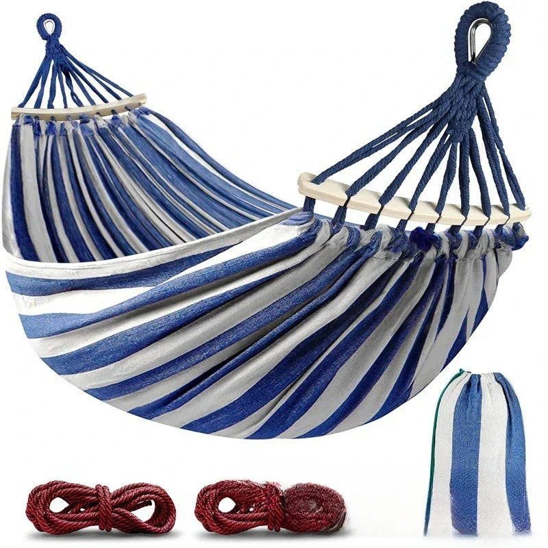 Unisex Double Canvas Hammock with Wooden Spreader Bars
