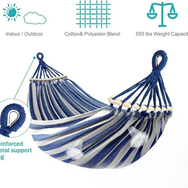 Unisex Double Canvas Hammock with Wooden Spreader Bars