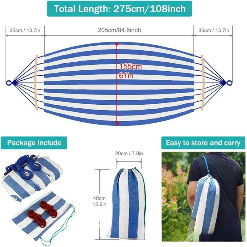 Unisex Double Canvas Hammock with Wooden Spreader Bars