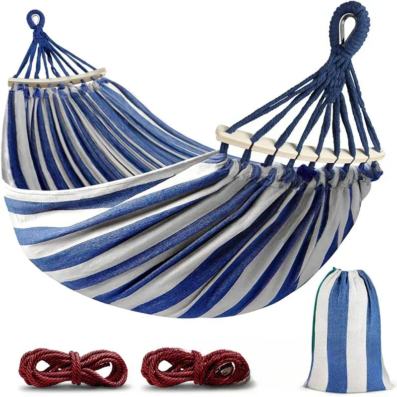 Unisex Double Canvas Hammock with Wooden Spreader Bars