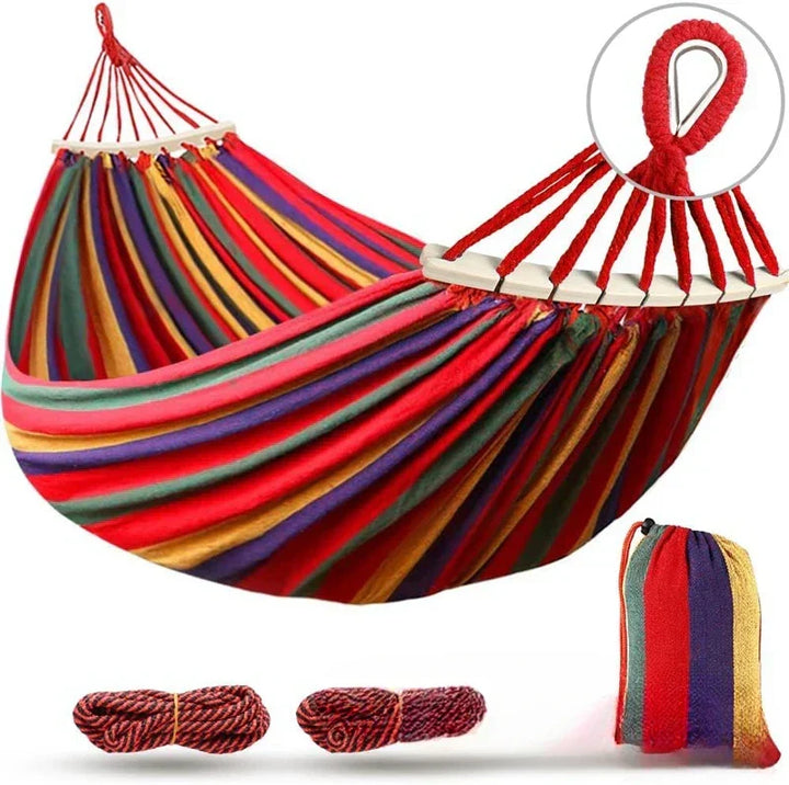 Unisex Double Canvas Hammock with Wooden Spreader Bars