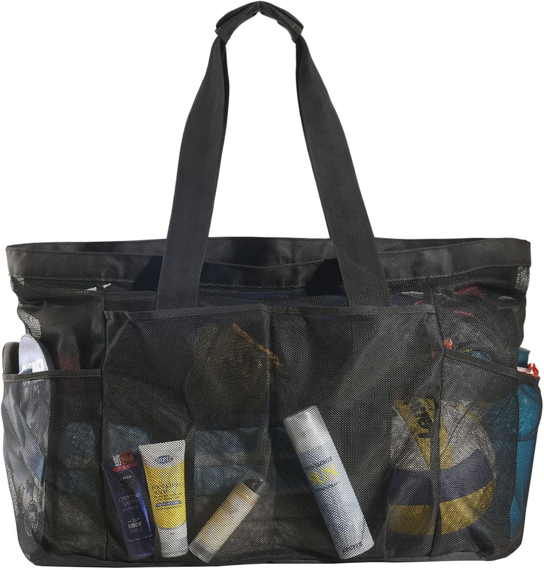 Unisex Extra-Large Mesh Beach Tote with Zipper - Sandproof Carryall