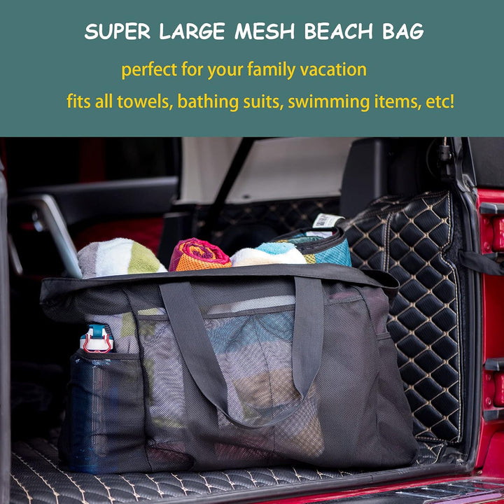 Unisex Extra-Large Mesh Beach Tote with Zipper - Sandproof Carryall