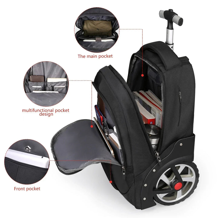 Unisex Rolling Laptop Backpack for Travel & Business 3-in-1 Design, view 2 - Elena Harper