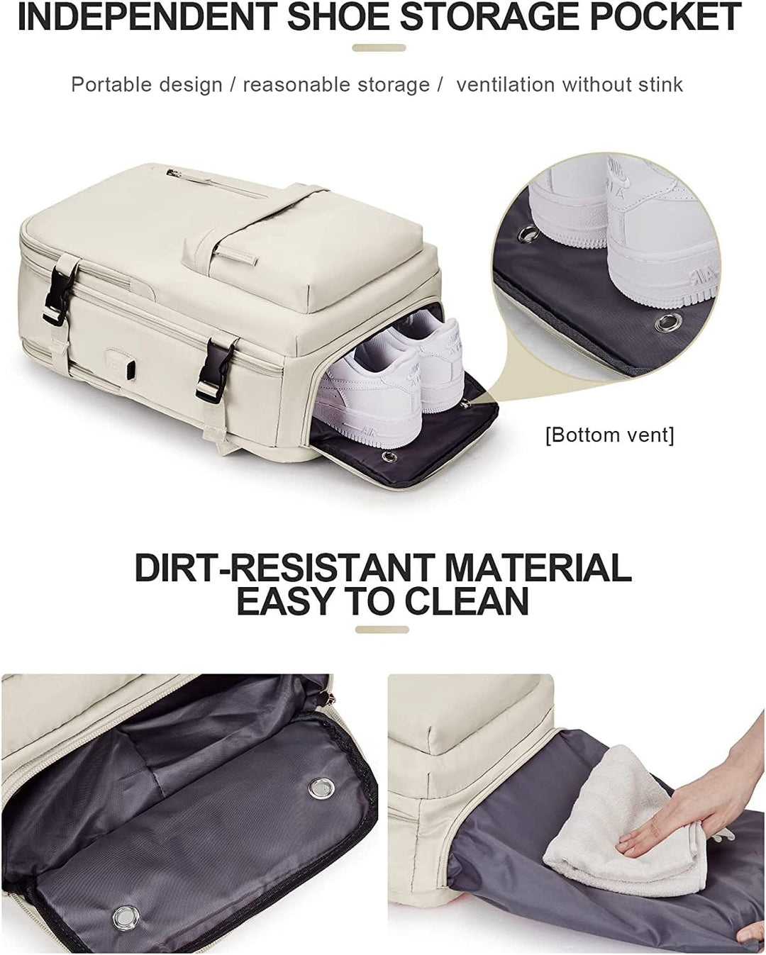 Unisex Waterproof Travel Backpack with Shoe & USB Port - 14in Laptop