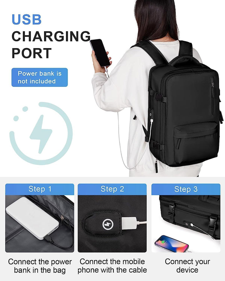 Unisex Waterproof Travel Backpack with Shoe & USB Port - 14in Laptop