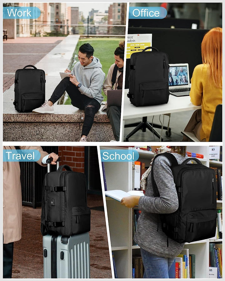 Unisex Waterproof Travel Backpack with Shoe & USB Port - 14in Laptop