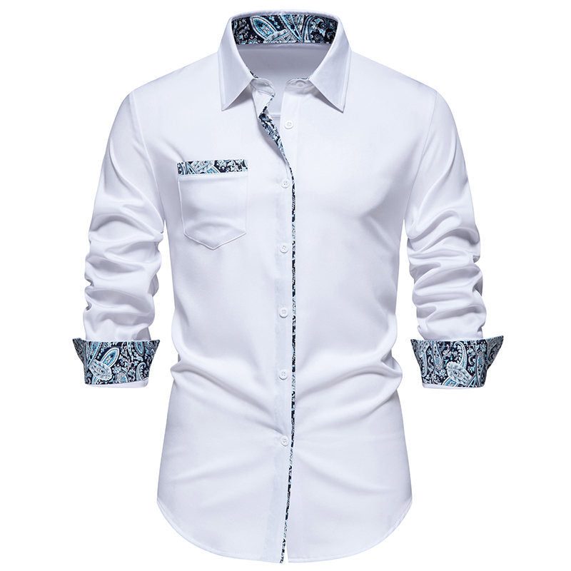 Men's Button-Down Shirt with Paisley Print and Long Sleeves