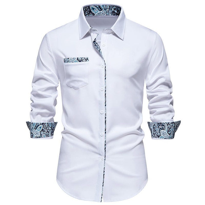 Men's Button-Down Shirt with Paisley Print and Long Sleeves
