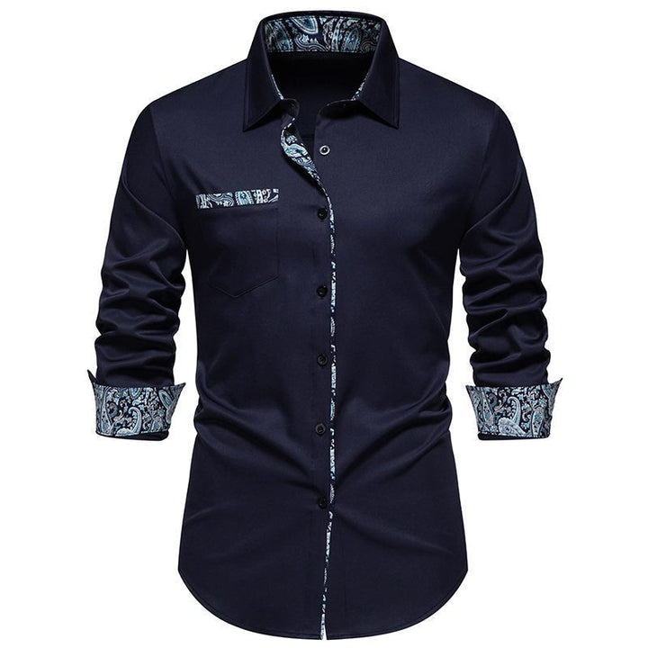 Men's Button-Down Shirt with Paisley Print and Long Sleeves