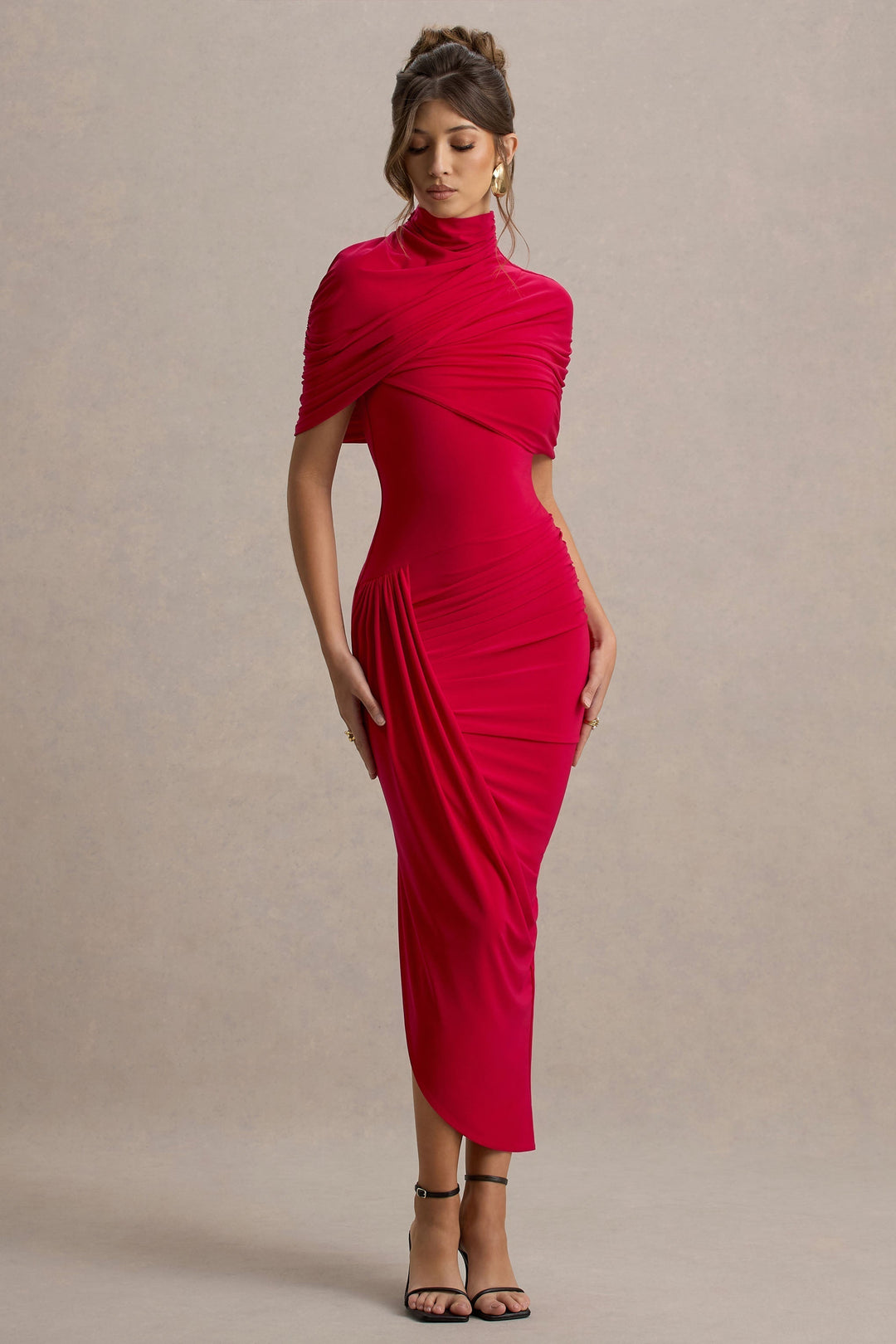 Taylor Asymmetric Twisted Cape Maxi Dress - Elena Harper