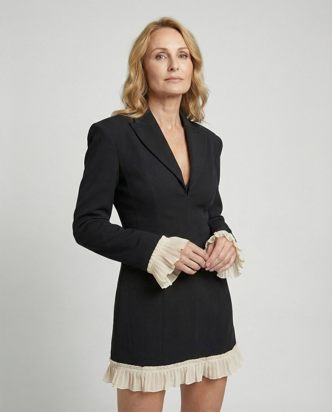 Tailored Blazer Coat with Ruffles for Women
