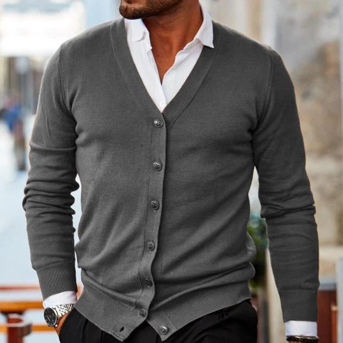 Knitted Cardigan with V-Neck for Men