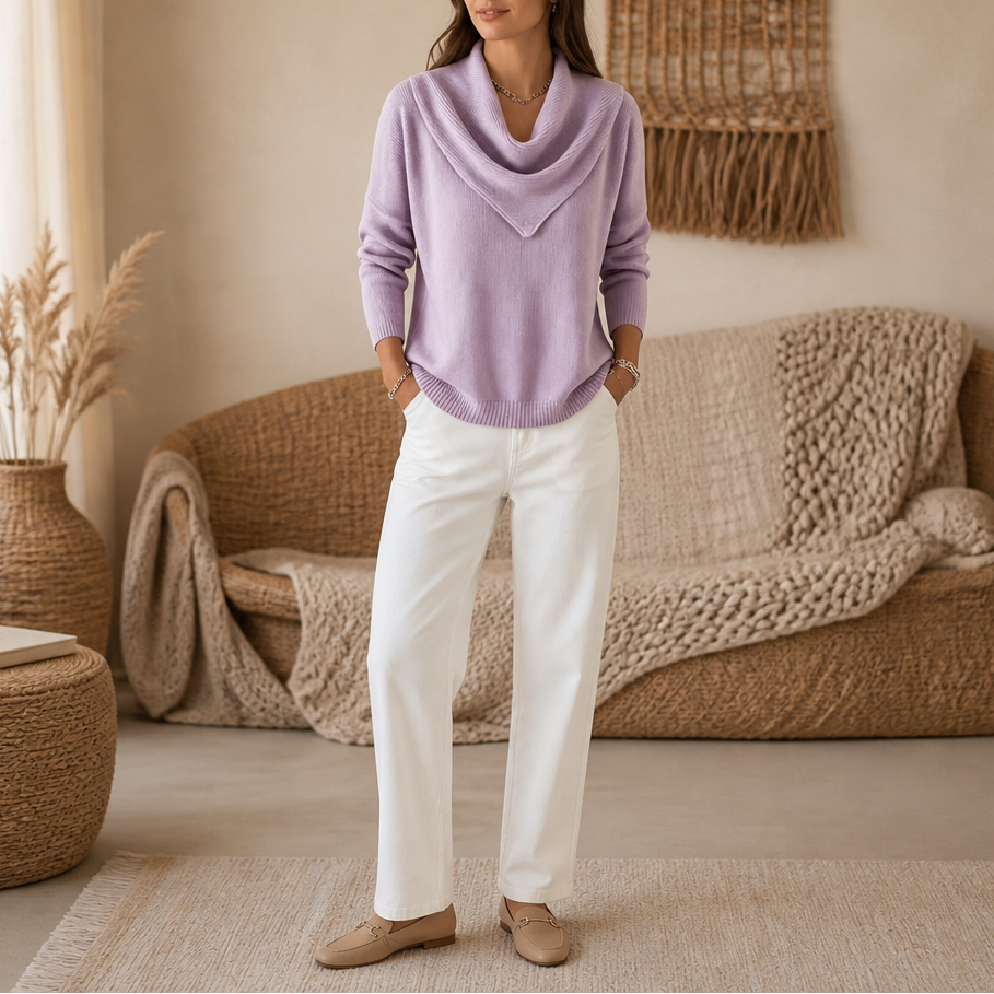 Collarvie Draped Open-Collar Cowl Neck Sweater - Elena Harper