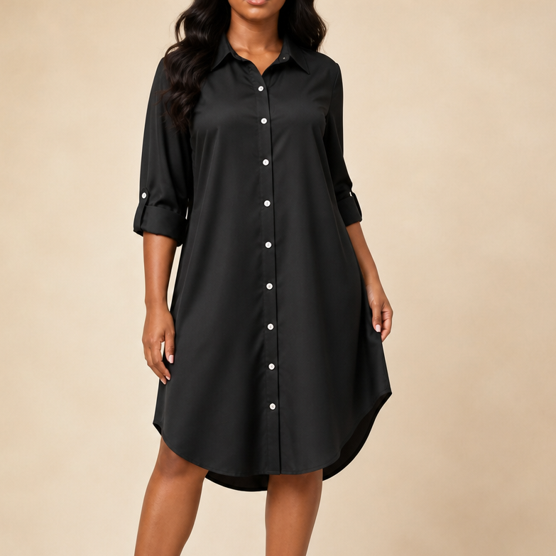 Drapeelle Satin Button-Front Shirt Dress - Elena Harper
