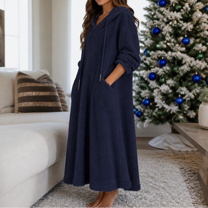 Coziya Hooded Plush Fleece Maxi Robe Dress - Elena Harper