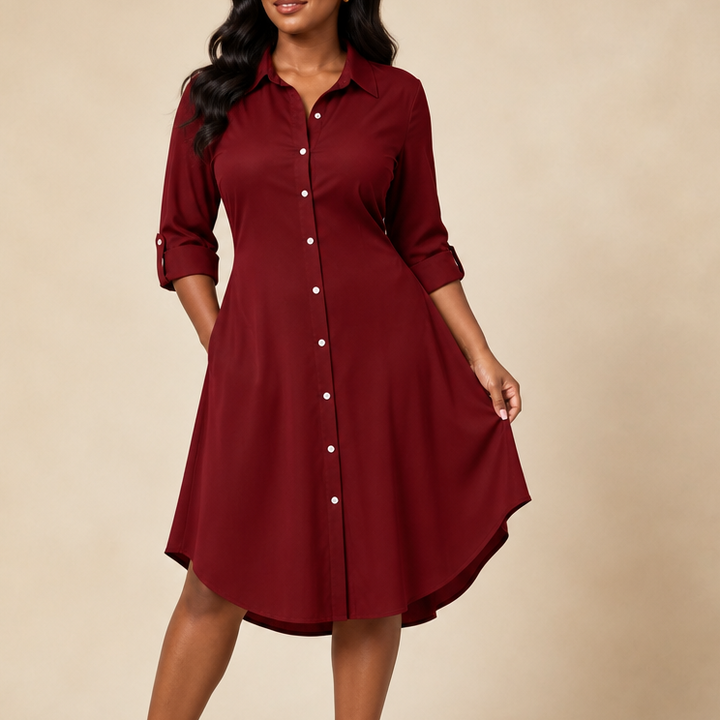 Drapeelle Satin Button-Front Shirt Dress - Elena Harper