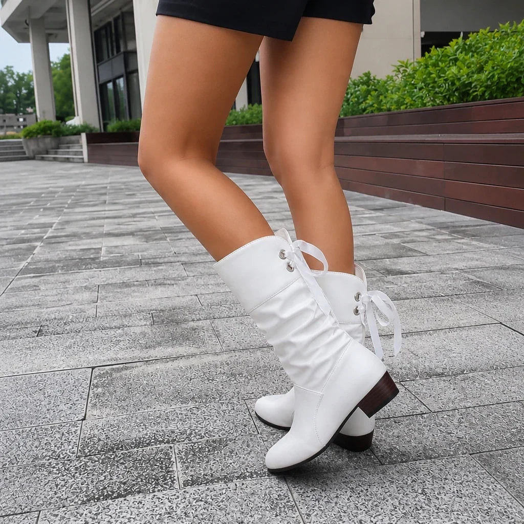 Archwell Ruched Ribbon Mid-Calf Boots - Elena Harper