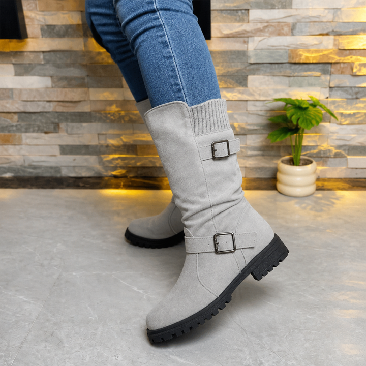 Calfden Ribbed Cuff Lug Sole Slouch Boots - Elena Harper