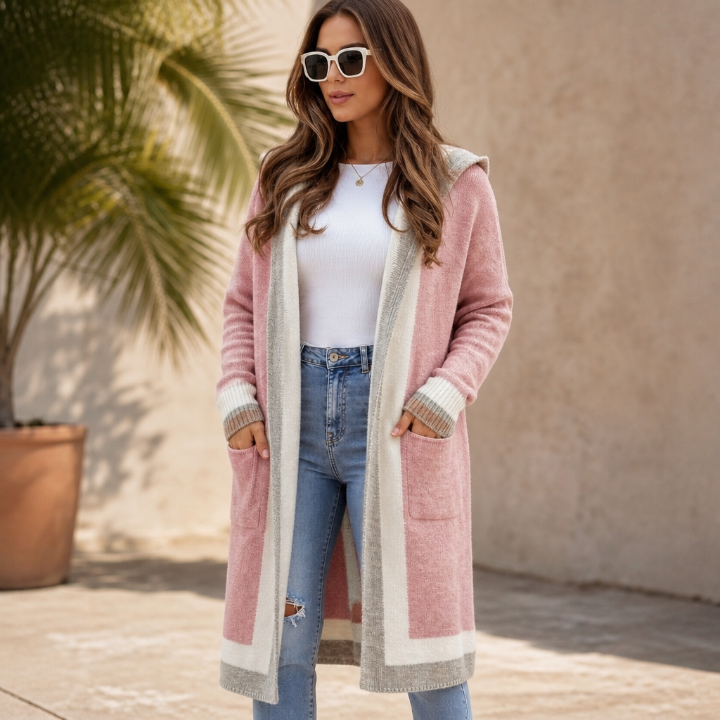 Coshabelle Color-Block Hooded Long-Line Cardigan - Elena Harper