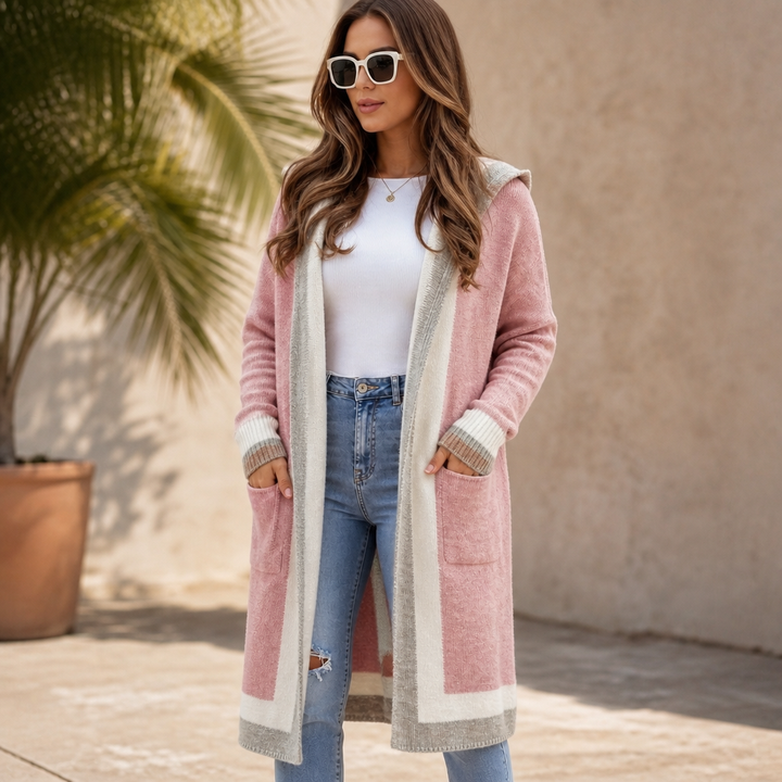 Coshabelle Color-Block Hooded Long-Line Cardigan - Elena Harper