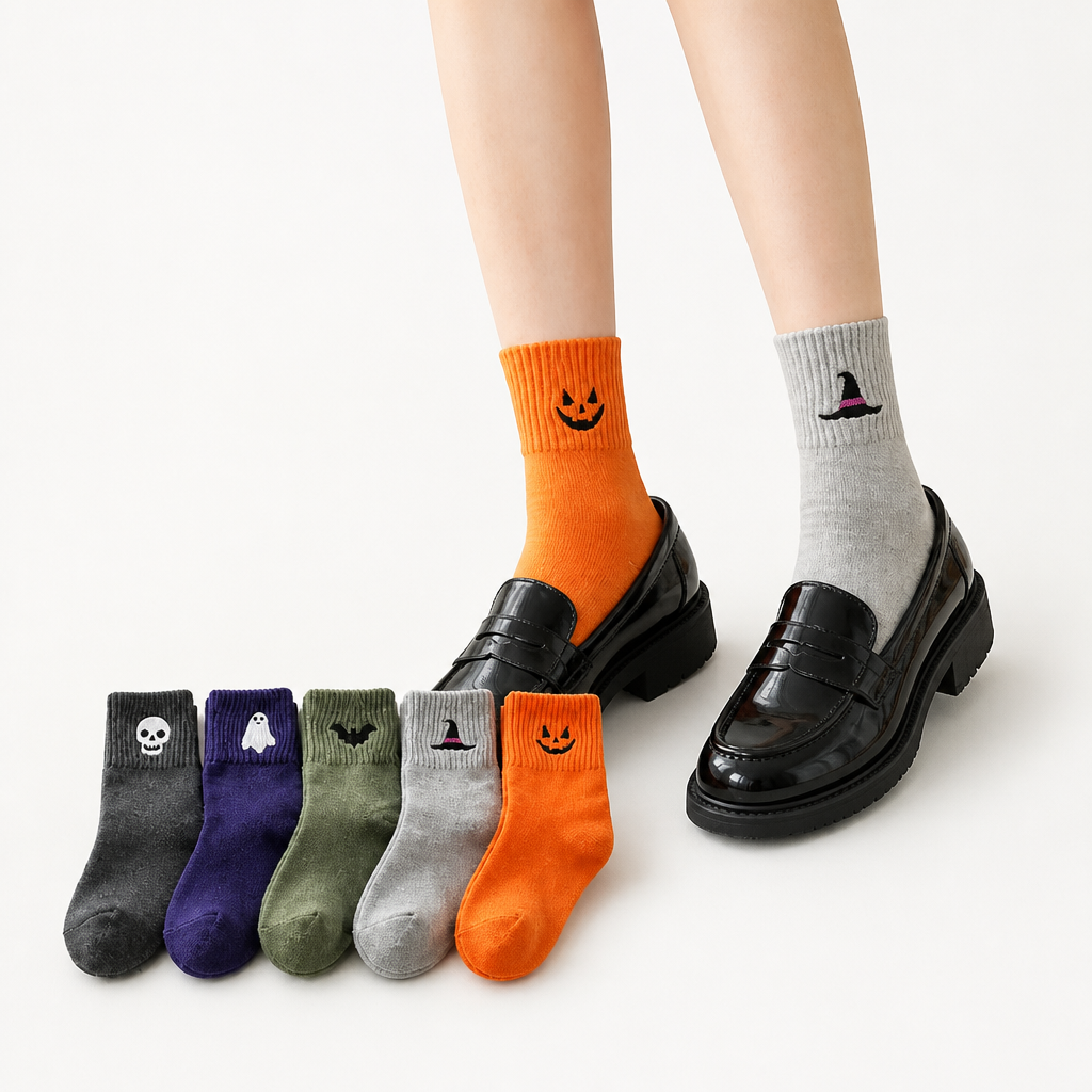 Cuffette Embroidered Non-Slip Halloween Crew Socks - Elena Harper
