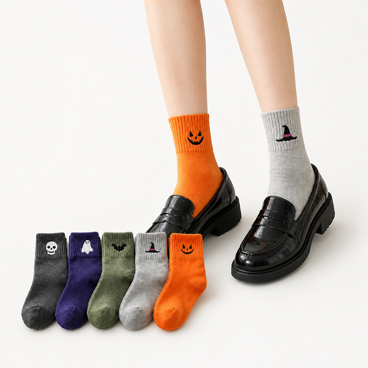 Cuffette Embroidered Non-Slip Halloween Crew Socks - Elena Harper