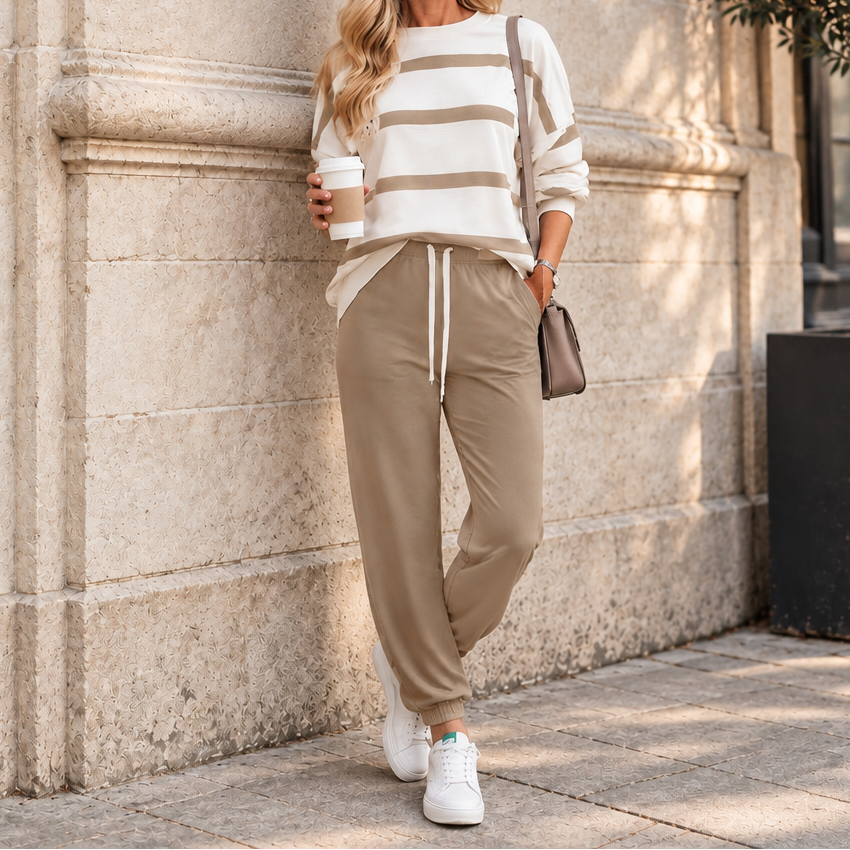 Effortlyn Striped Two-Piece Jogger Set - Elena Harper