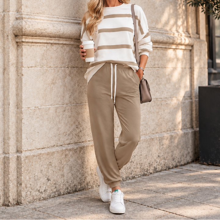 Effortlyn Striped Two-Piece Jogger Set - Elena Harper