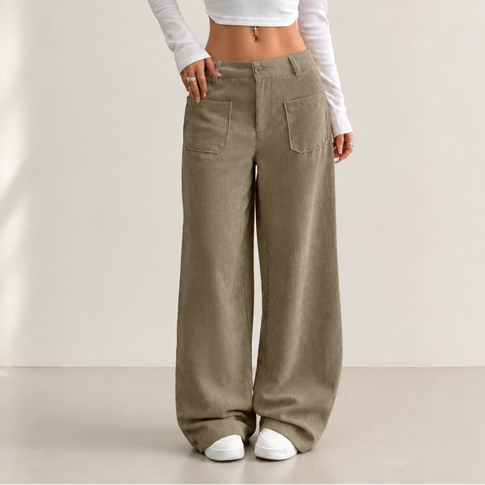 Cordelle High-Waisted Stretch Corduroy Wide-Leg Trousers - Elena Harper