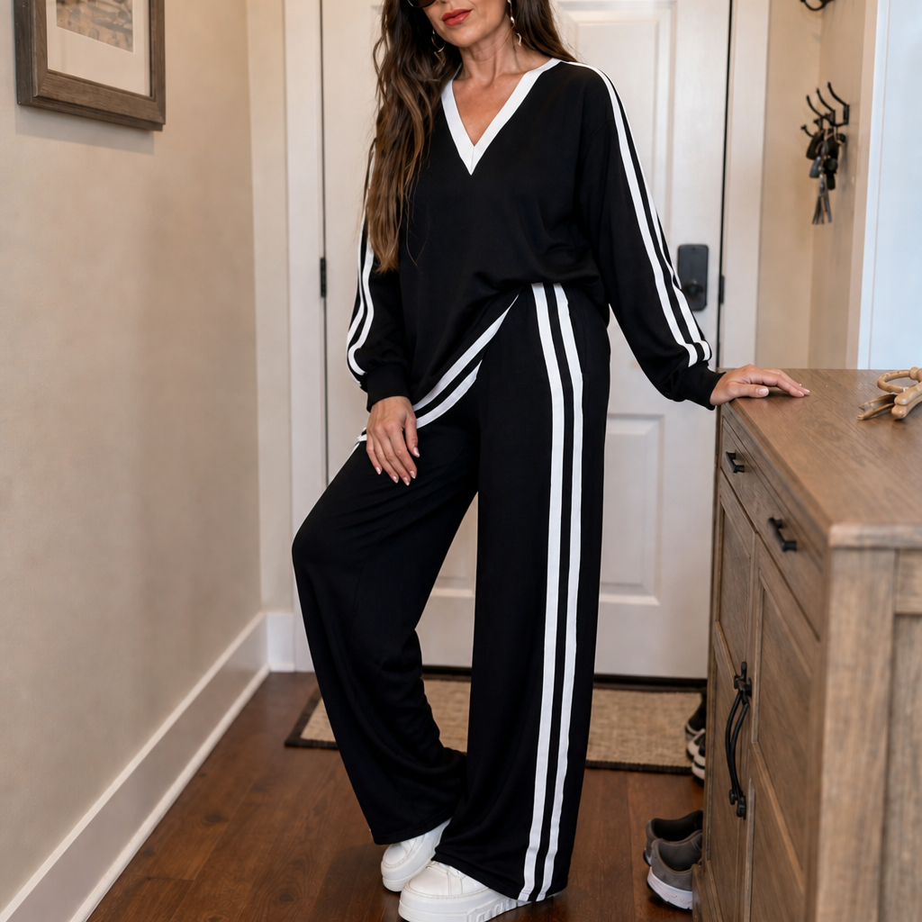 Doretta – Wrap V-Neck Two-Piece Pants Set