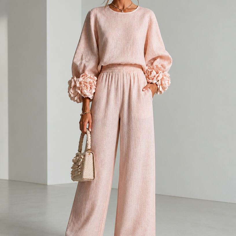 Cufflora Floral Cuff Wide-Leg Two-Piece Set - Elena Harper