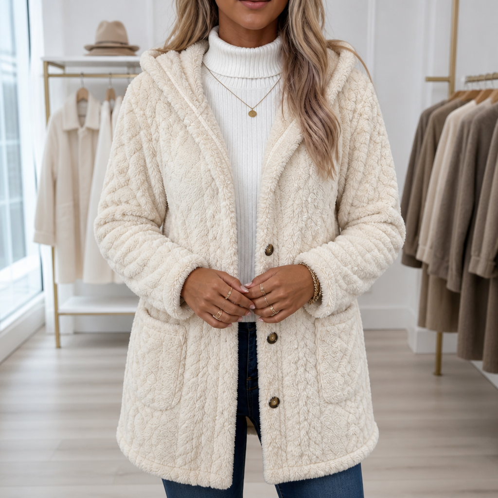 Cinchwarm Cable-Knit Hooded Long Cardigan - Elena Harper