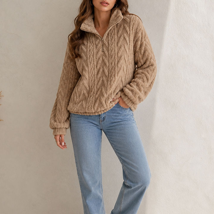 Cable & Cozy Cable-Knit Quarter-Zip Pullover - Elena Harper