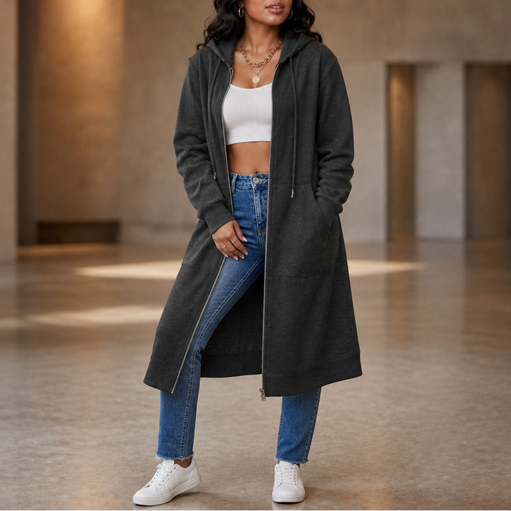 Cozyline Fleece-Lined Tunic-Length Zip-Up Hoodie - Elena Harper