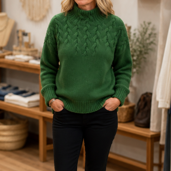 Cozette Braided Cable-Knit Turtleneck Sweater - Elena Harper