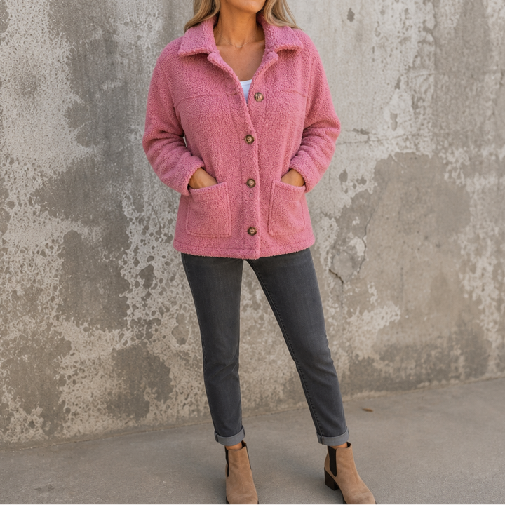 Ariane Curly Faux-Fur Button-Front Jacket - Elena Harper